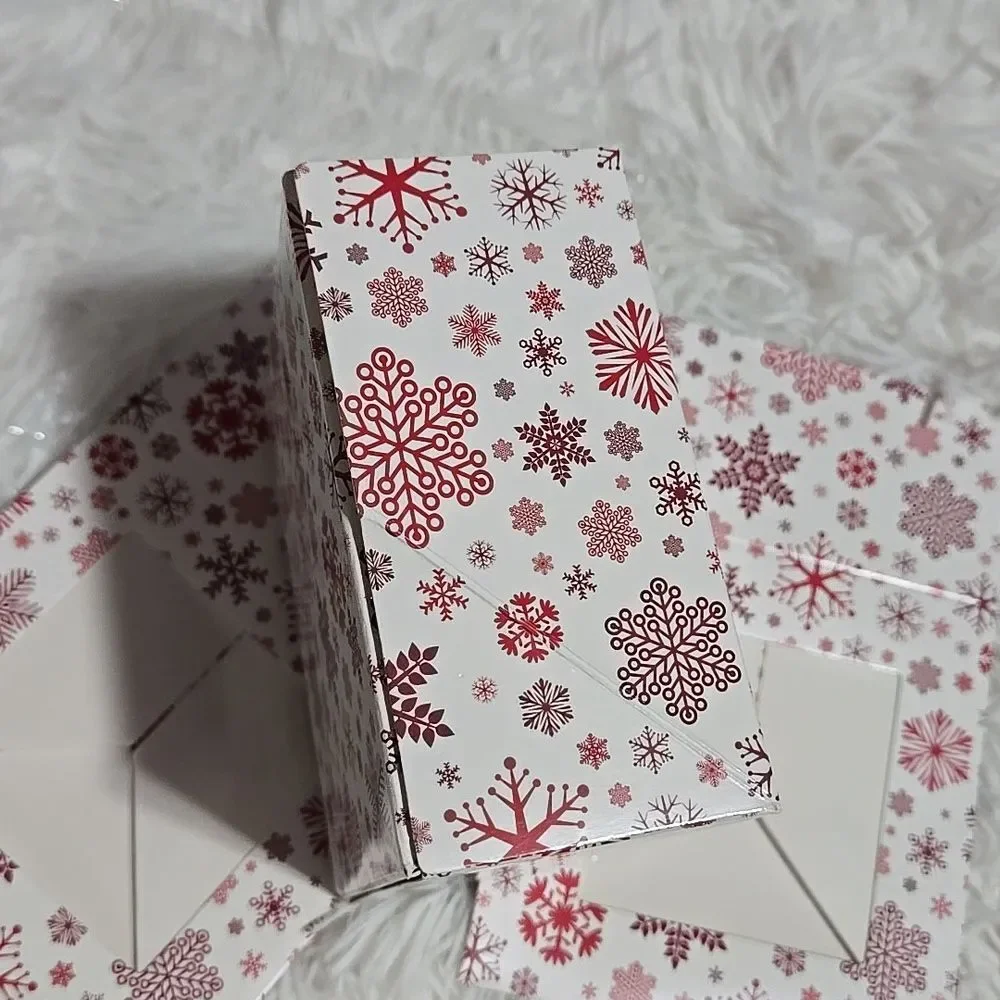 Festive Snowflake Gift Boxes 3 Red White Clear Window Mini